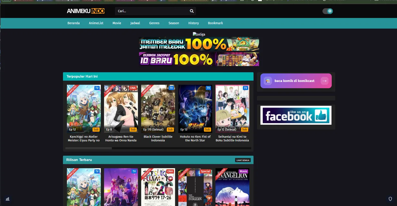 Antarmuka website konten AnimekuIndo